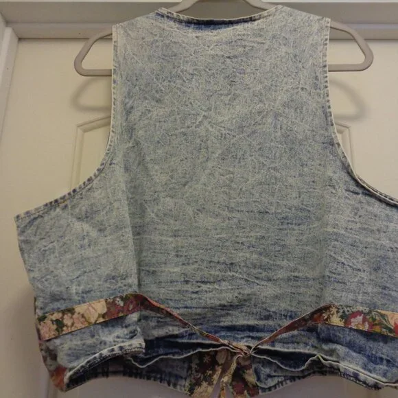 RETRO VINTAGE FLORALS & BLUE JEAN ADJUSTABLE VEST By Varsity Wear X L - Picture 3 of 5